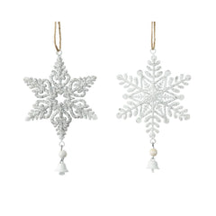 Decoris Iron Snowflake with Snow Finish 18cm - White/Silver (2 Assorted)