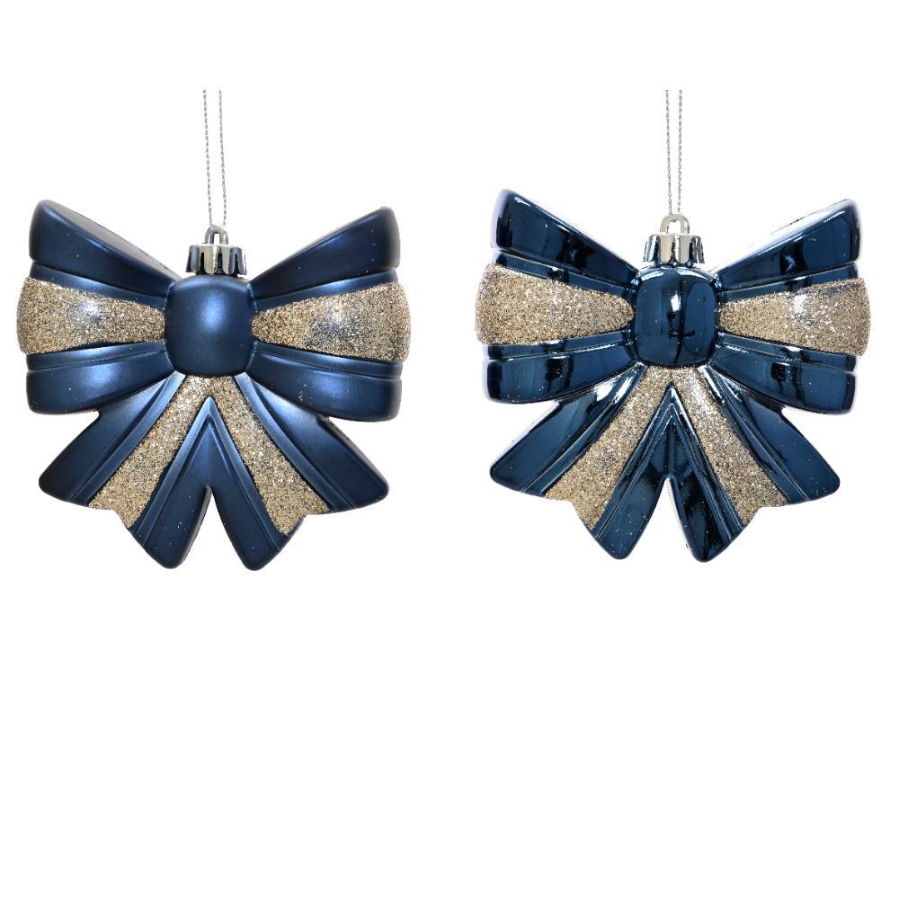 Decoris Shatterproof Shiny Bow 12cm - Blue/Silver (2 Assorted)