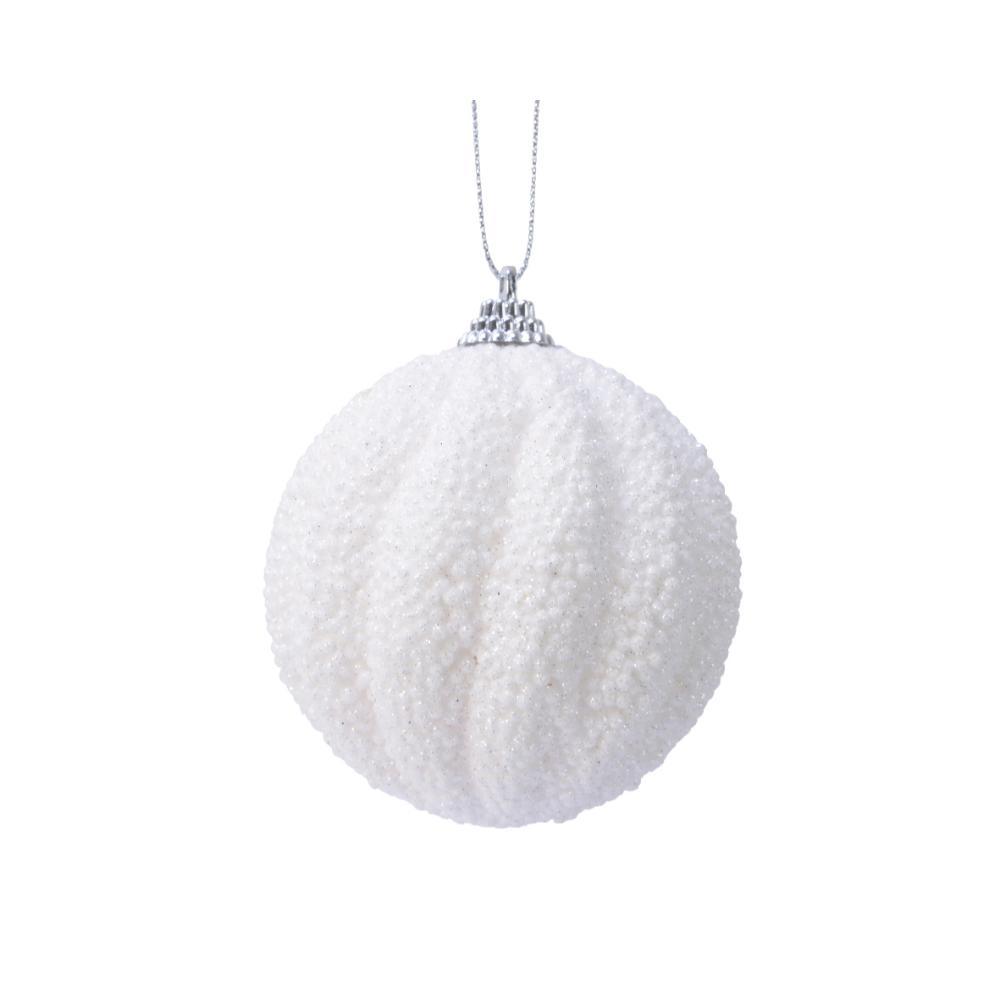 Decoris Foam Bauble with Glitter 8cm - Winter White