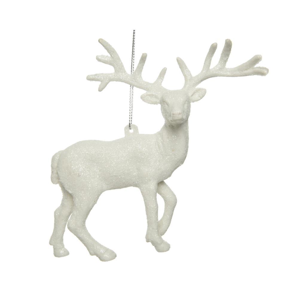Decoris Plastic Reindeer with Glitters 14cm - White