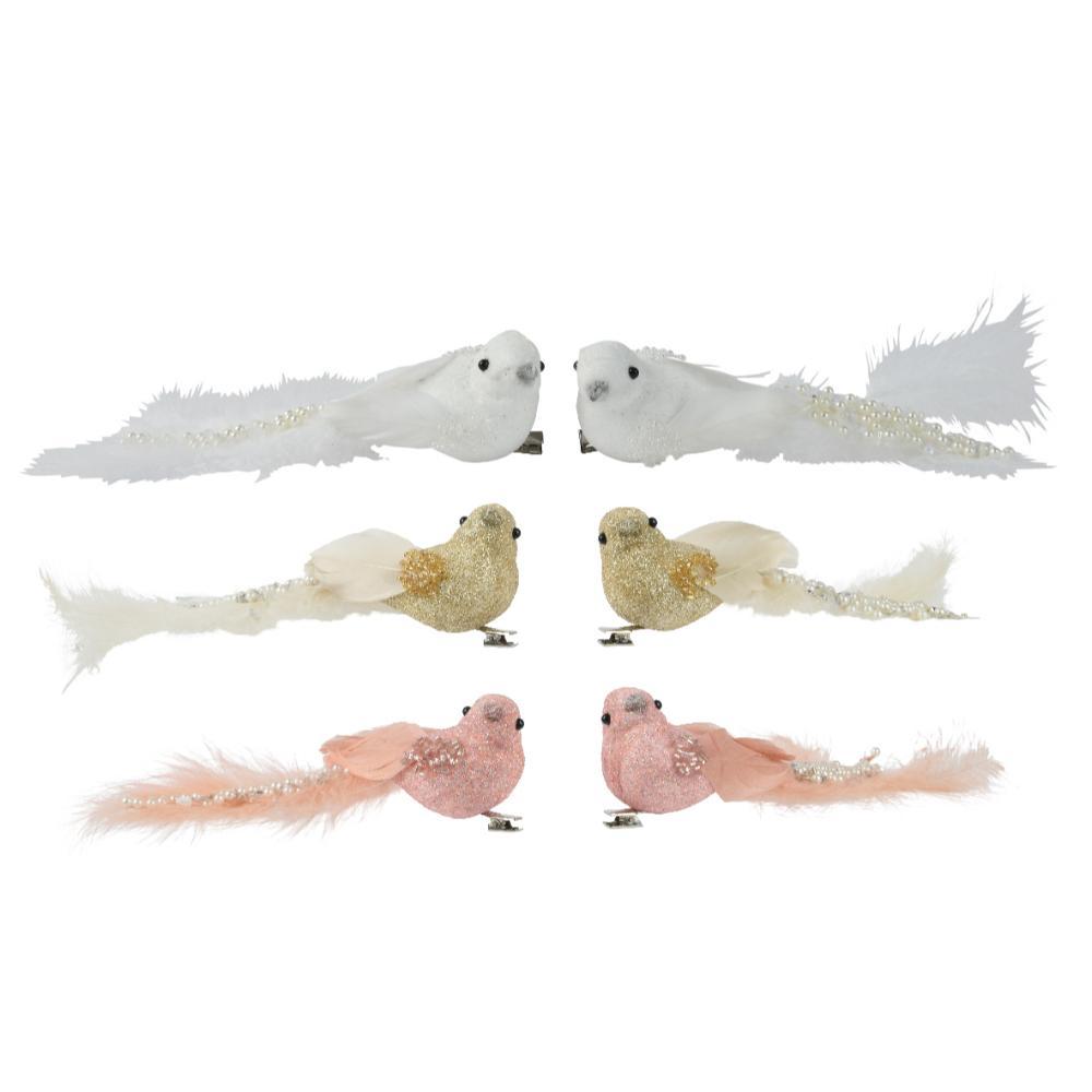 Decoris Foam Clip-on Birds with Glitters Set of 2pcs 15cm - 3 Assorted