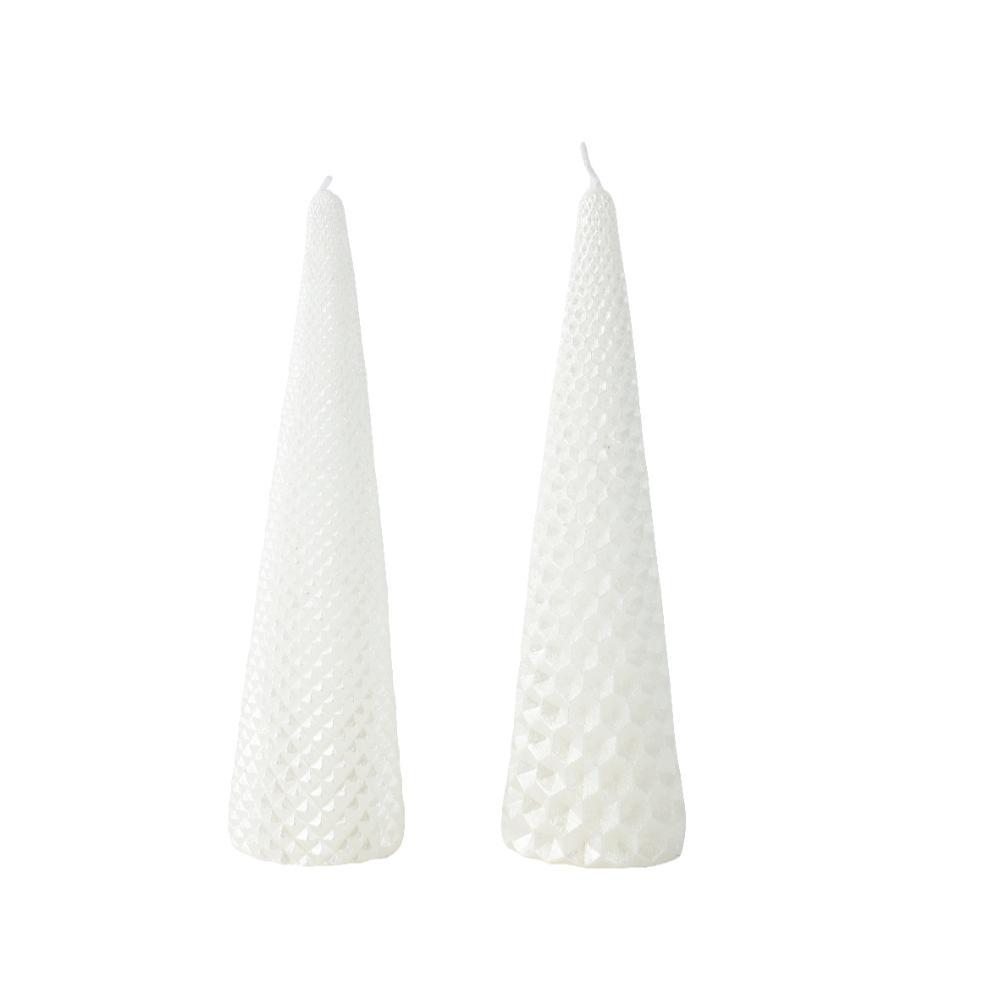 Decoris Paraffin Wax Cone Candle with Glitter 20cm - Metallic Winter White (2 Assorted)