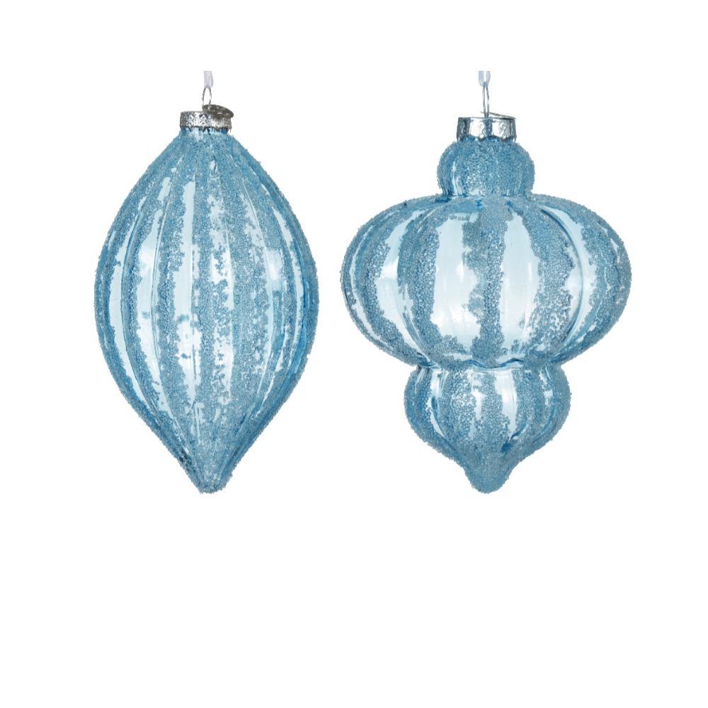 Decoris Glass Ornament with Beads 13cm - Blue Ice (2 Assorted)