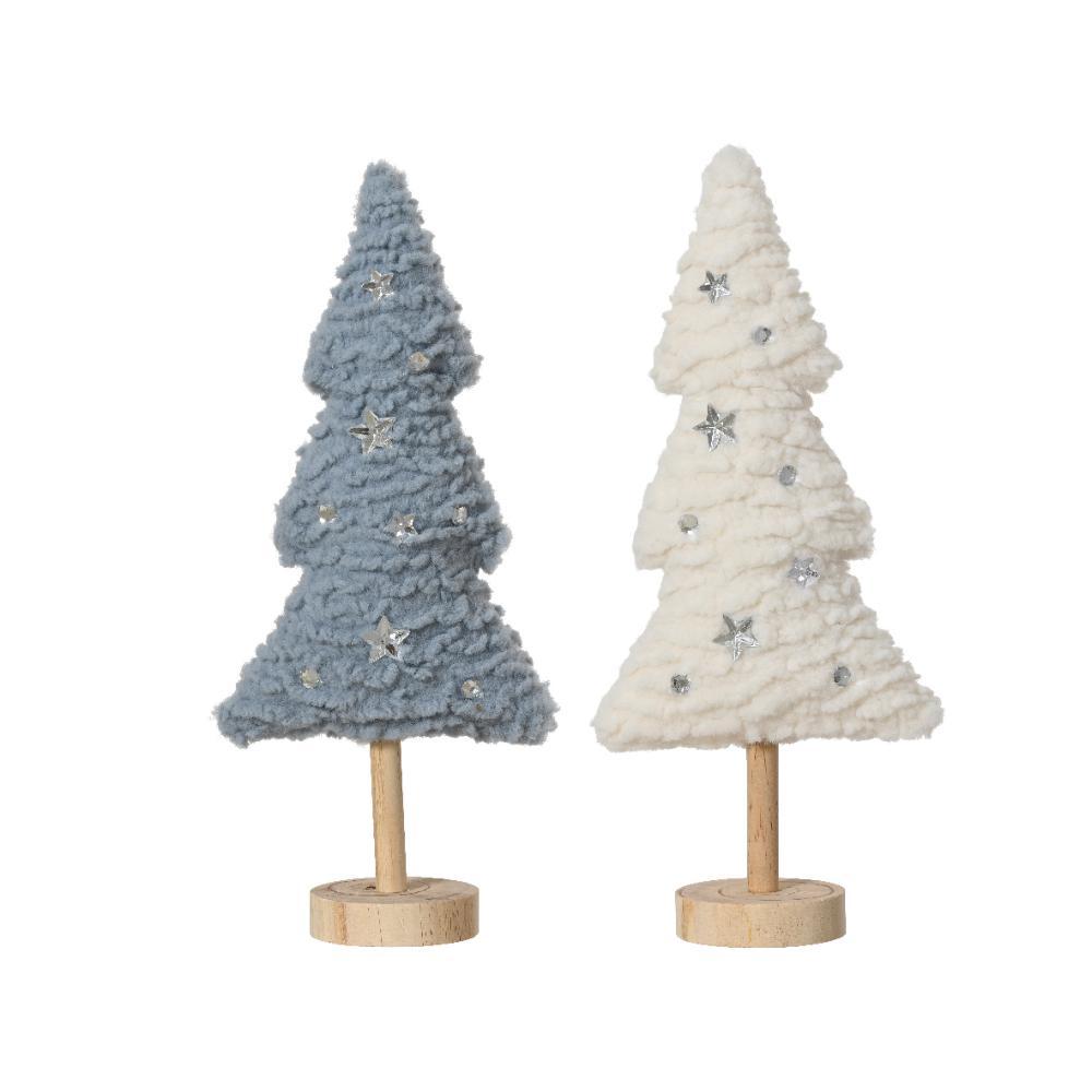 Decoris Polyester Tree with Faux Fur 36cm - Blue/White 2 Assorted