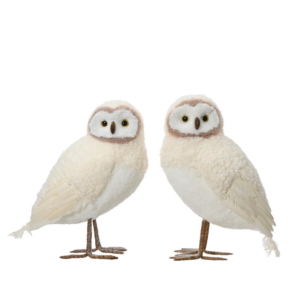 Decoris Owl with Artificial Fur and Glitters 21cm - Cream (2 Assorted)