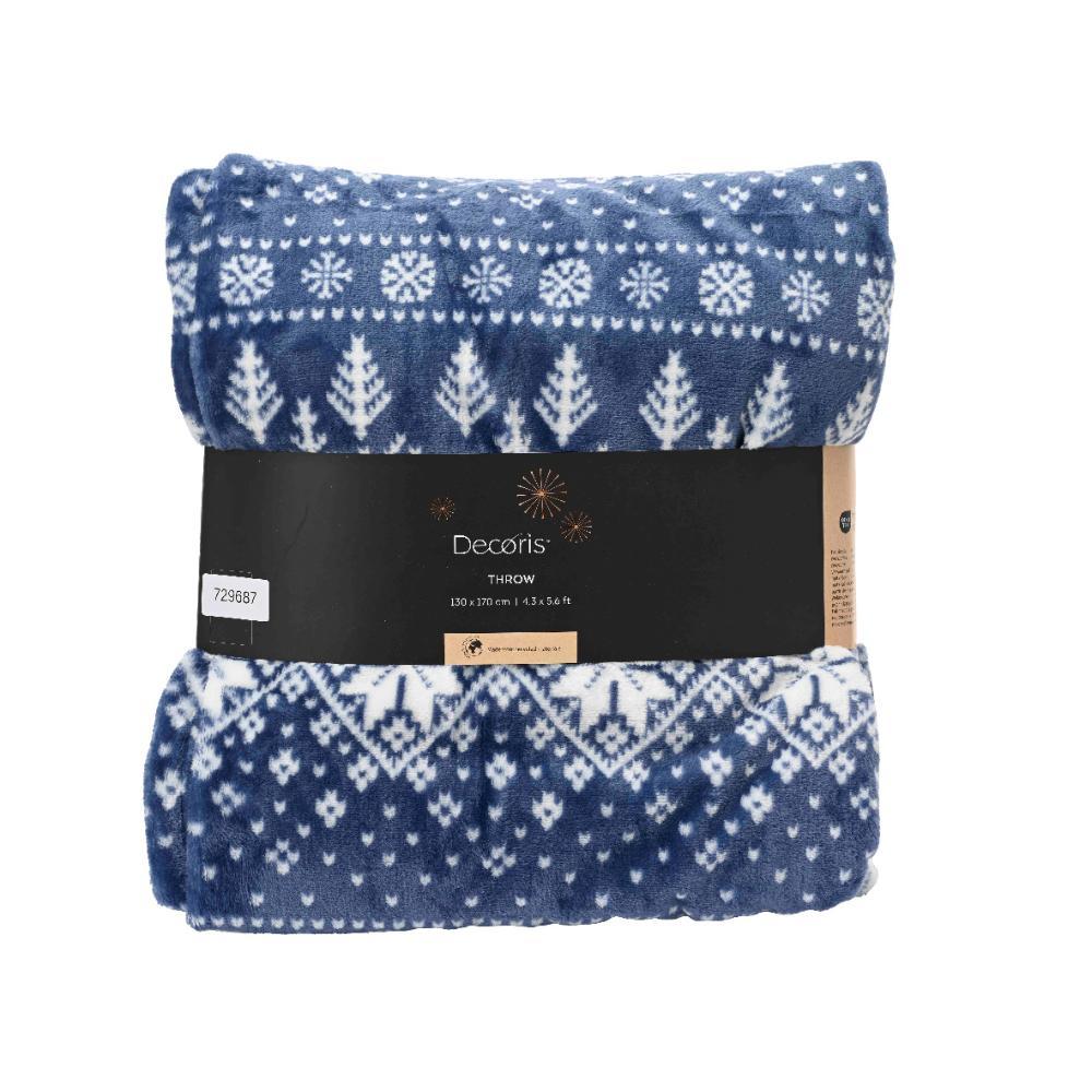 Decoris Polyester Throwover with Snowflakes 130 x 170cm - Blue