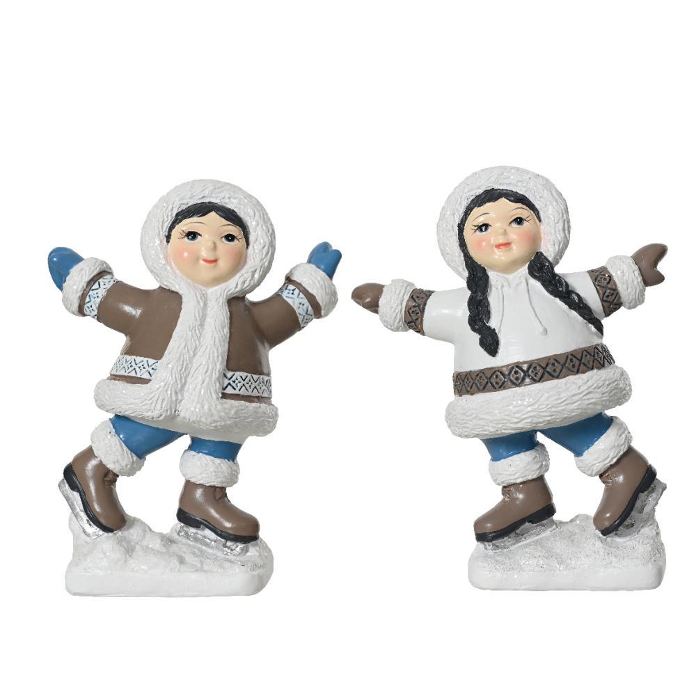 Decoris Polyresin Eskimo Children 13cm - 2 Assorted