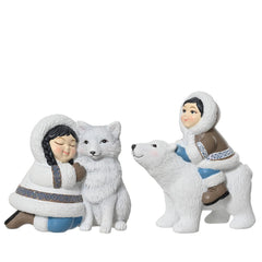 Decoris Polyresin Eskimo Children with Animals 12cm - 2 Assorted