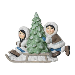 Decoris Polyresin Children with Tree on Sleigh 13.5cm