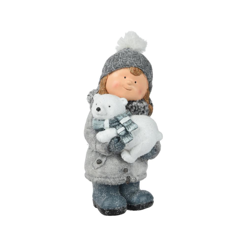 Decoris Magnesium Girl with Bear 35.7cm - Grey