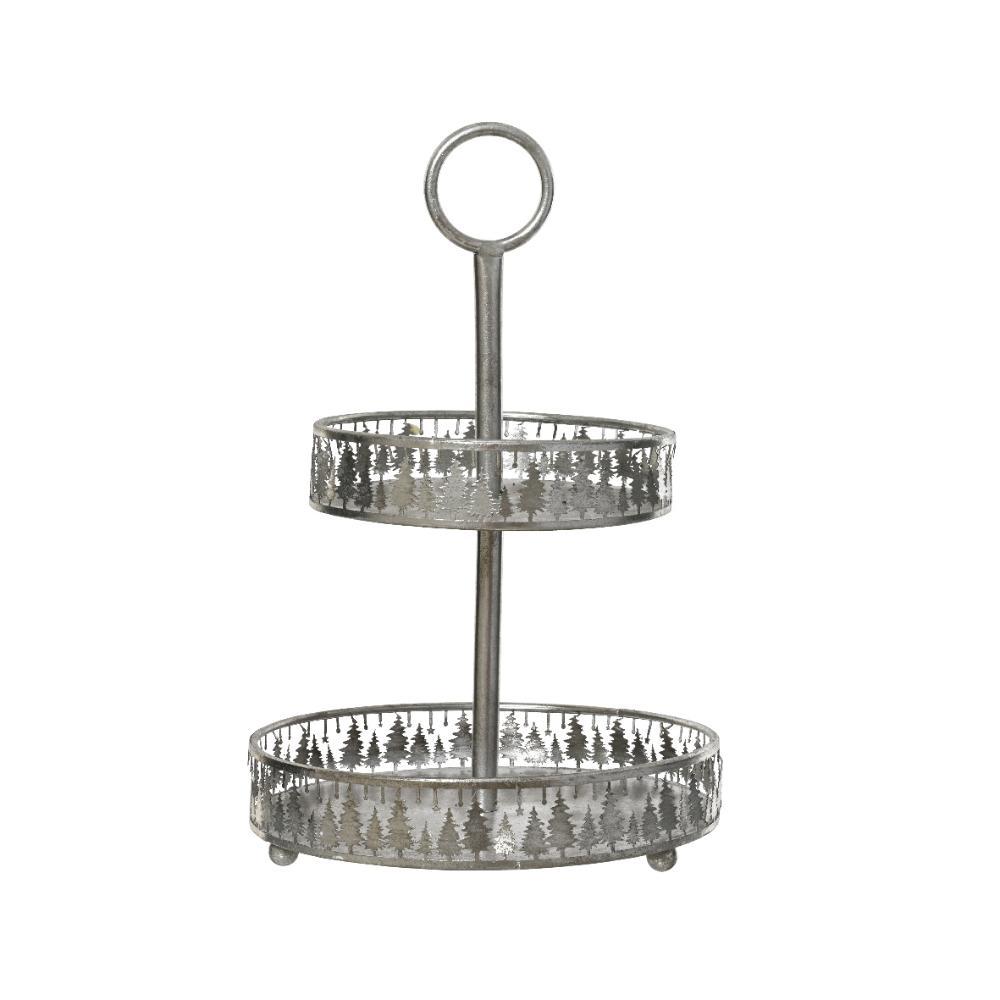 Kitchen Goods Iron Stand with Tree Scenery 42cm - Silver