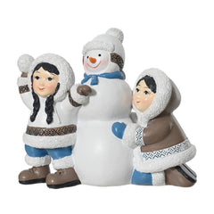Decoris Polyresin Children with Snowman 12.5cm