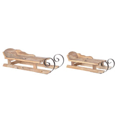 Decoris Firwood Sleigh with Black Iron Décor Set of 2pcs - Natural