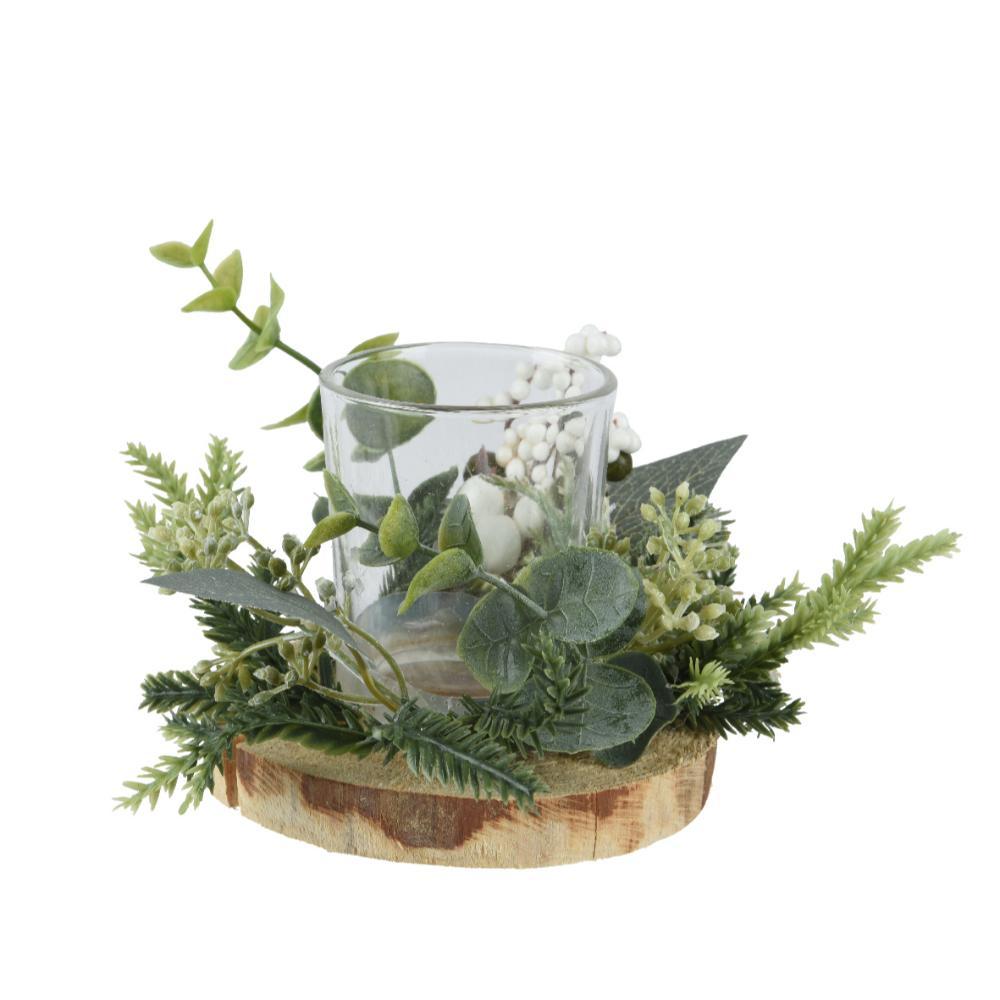 Everlands Tealight Holder with Wood Base and Berries 9cm