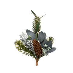 Everlands Modern Spray with Silver Leaves and Pinecones 25cm