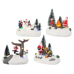 Lumineo BO Led Polyresin Village Scenery 12cm - 4 Assorted