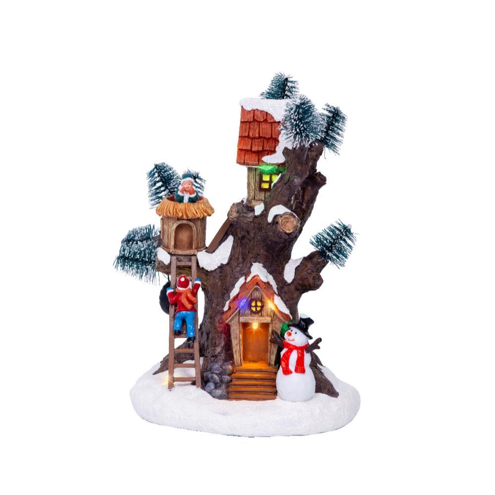 Lumineo BO Led Polyresin Village Scenery Log House 15 x 16 x 22cm