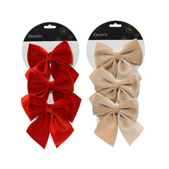 Decoris Polyester Bow Set of 2pc 13cm - Red/Champagne (2 Assorted)
