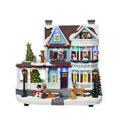Lumineo BO Led Polyresin Village Scenery Blue House 20 x 29 x 26.5cm