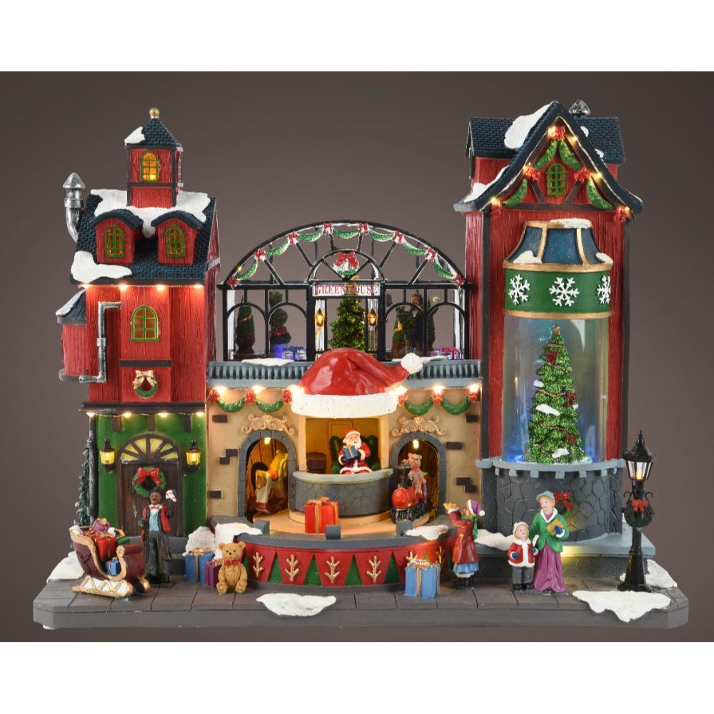 Lumineo Led Polyresin Village Scenery Green House 27 x 48.5 x 39cm