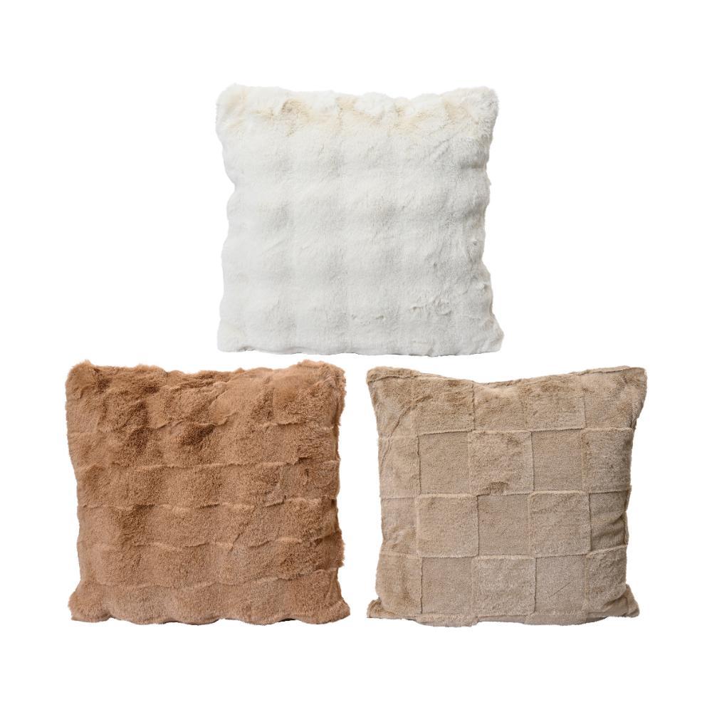 Kitchen Goods Polyester Cushion with Fur 45 x 45cm - White/Beige/Brown (3 Assorted)