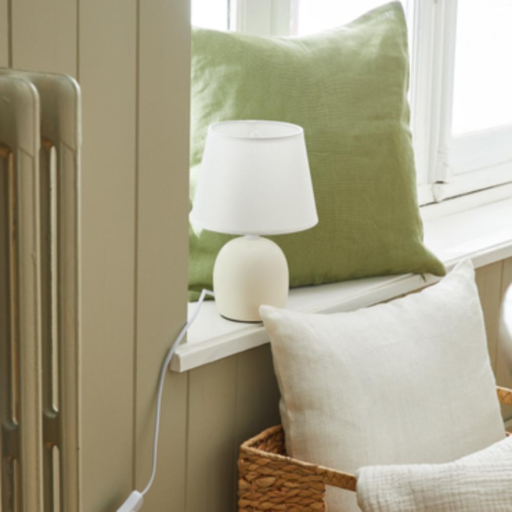 Inspire Poki Table Lamp E14 H26cm Ceramic+Fabric White